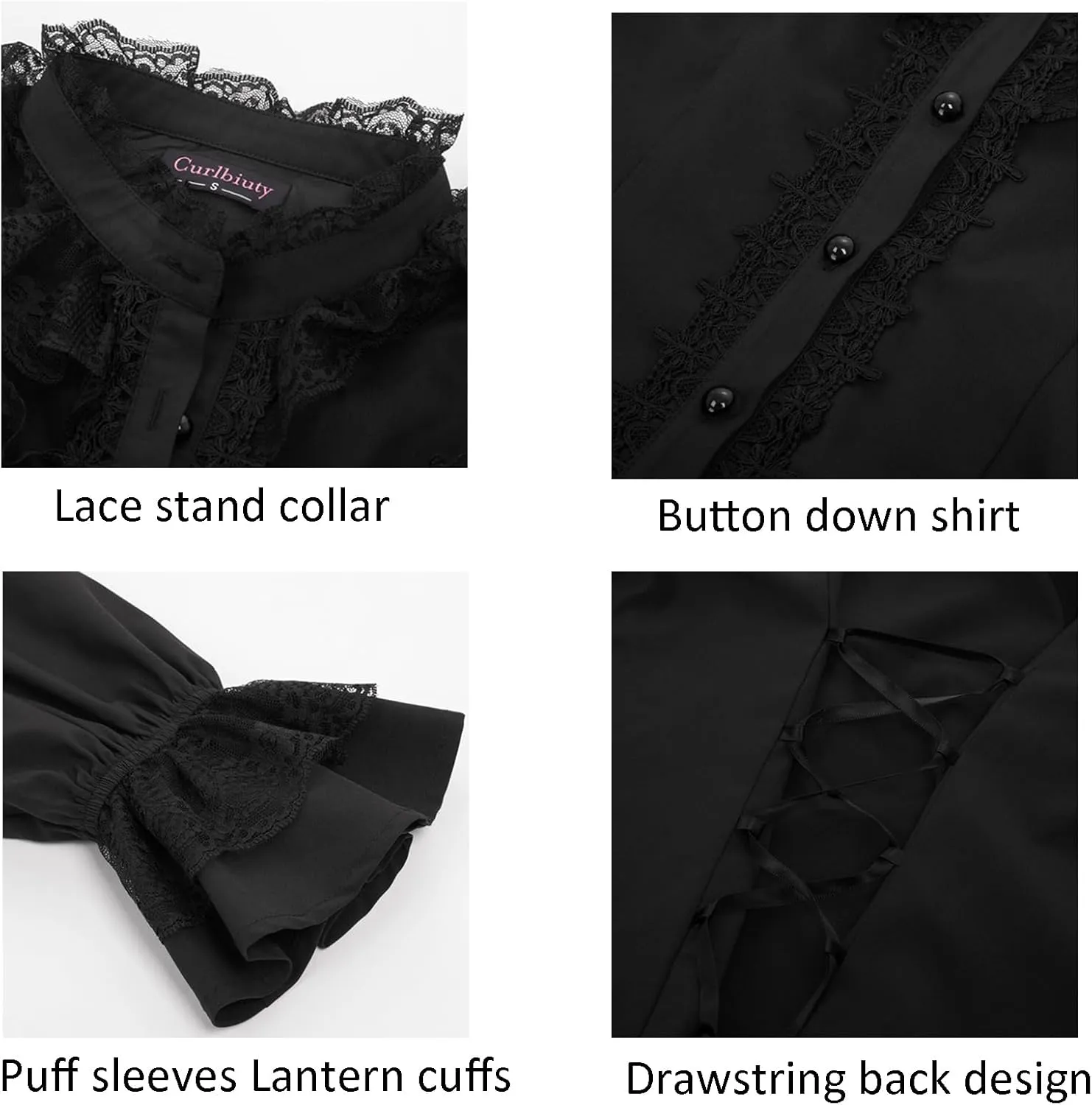 CURLBIUTY Women Victorian Blouse Vintage Long Sleeve Renaissance Shirt Gothic Button Down Tops