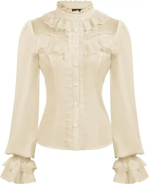CURLBIUTY Women Victorian Blouse Vintage Long Sleeve Renaissance Shirt Gothic Button Down Tops