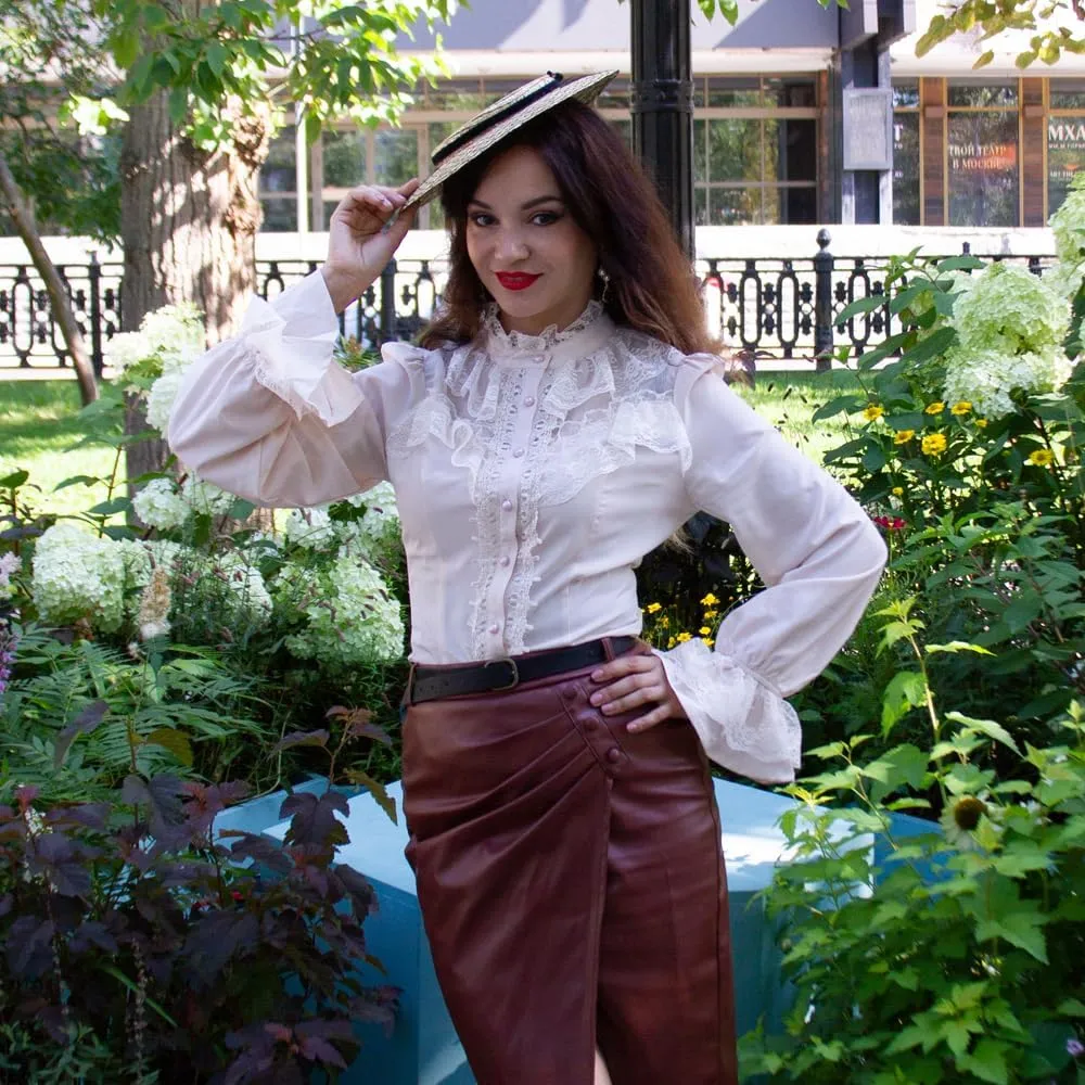 CURLBIUTY Women Victorian Blouse Vintage Long Sleeve Renaissance Shirt Gothic Button Down Tops