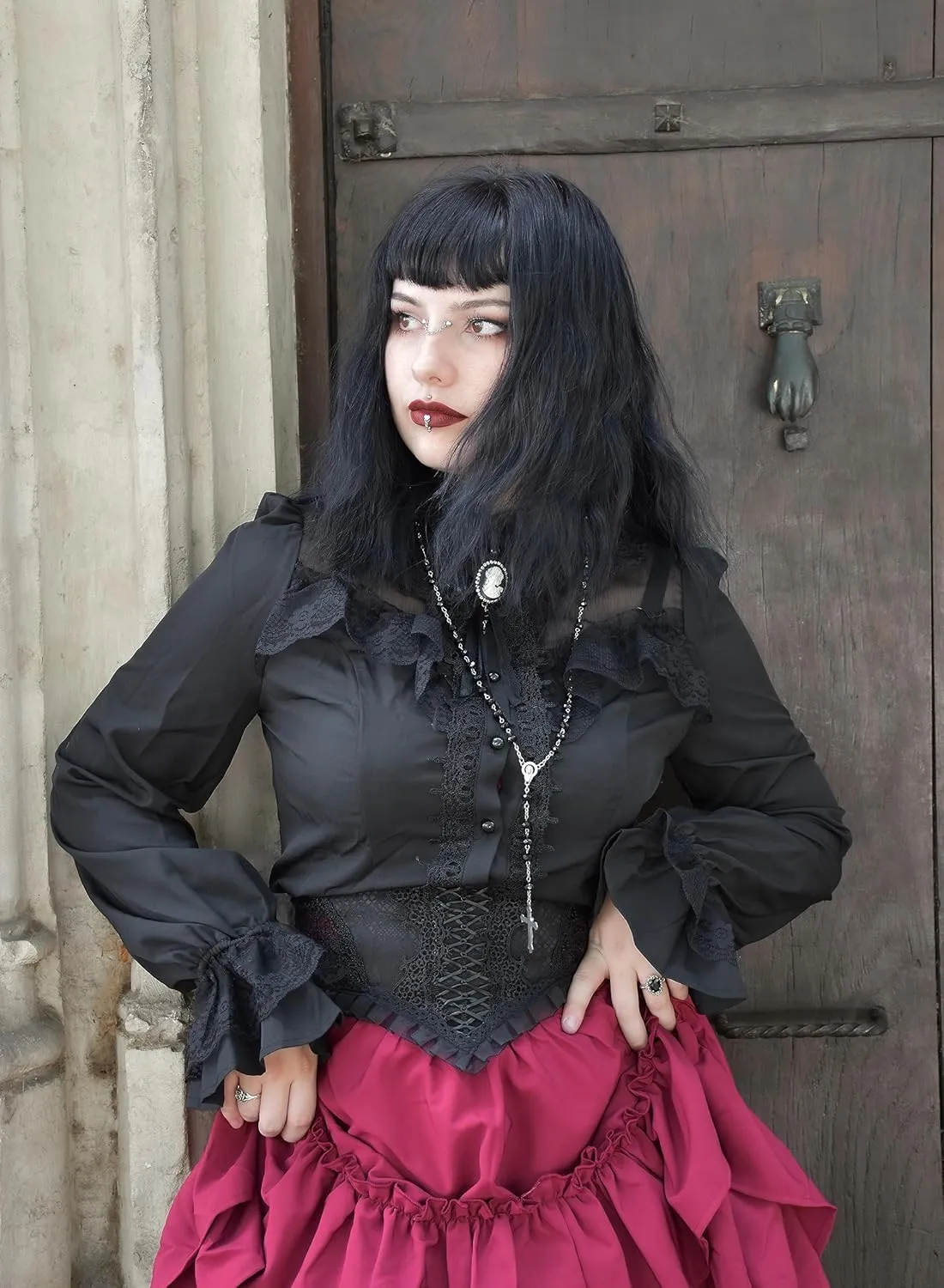 CURLBIUTY Women Victorian Blouse Vintage Long Sleeve Renaissance Shirt Gothic Button Down Tops
