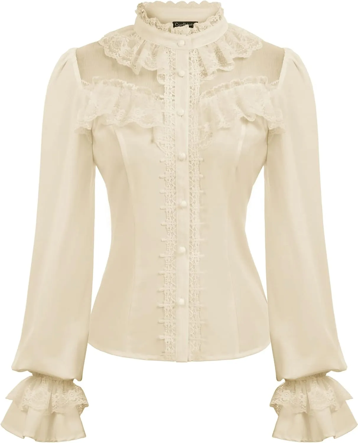 CURLBIUTY Women Victorian Blouse Vintage Long Sleeve Renaissance Shirt Gothic Button Down Tops