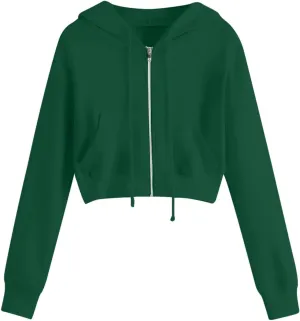 Dademeo Y2k Zip up Cropped Hoodies Sweatshirts for Teen Girls Fall Fleece Casual Drawstring Hoodies Jackets with Pockets