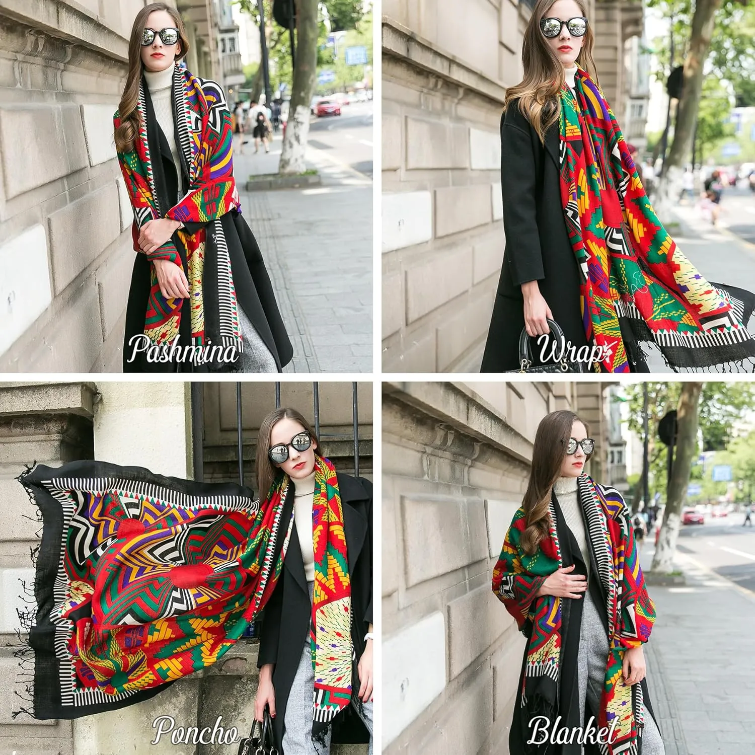 DANA XU 100% Merino Wool Extra Large Pashmina Blanket Travel Scarf Cashmere Wrap for Women Fall Winter Oversize Shawl Floral