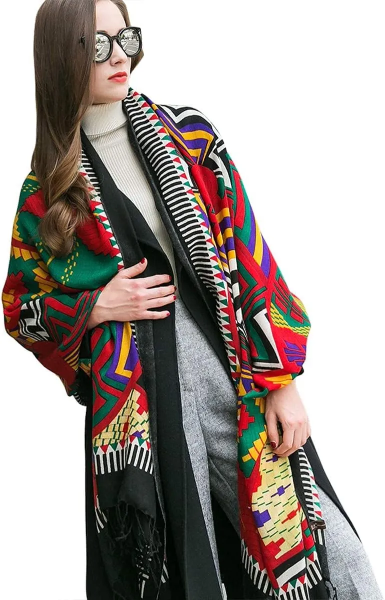DANA XU 100% Merino Wool Extra Large Pashmina Blanket Travel Scarf Cashmere Wrap for Women Fall Winter Oversize Shawl Floral