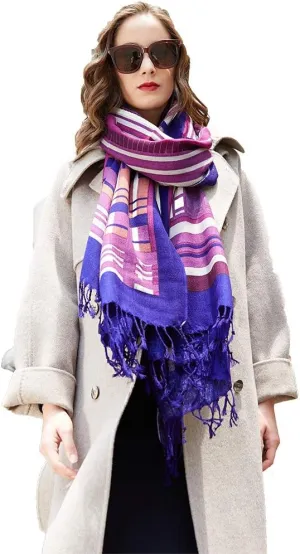DANA XU 100% Merino Wool Extra Large Pashmina Blanket Travel Scarf Cashmere Wrap for Women Fall Winter Oversize Shawl Floral