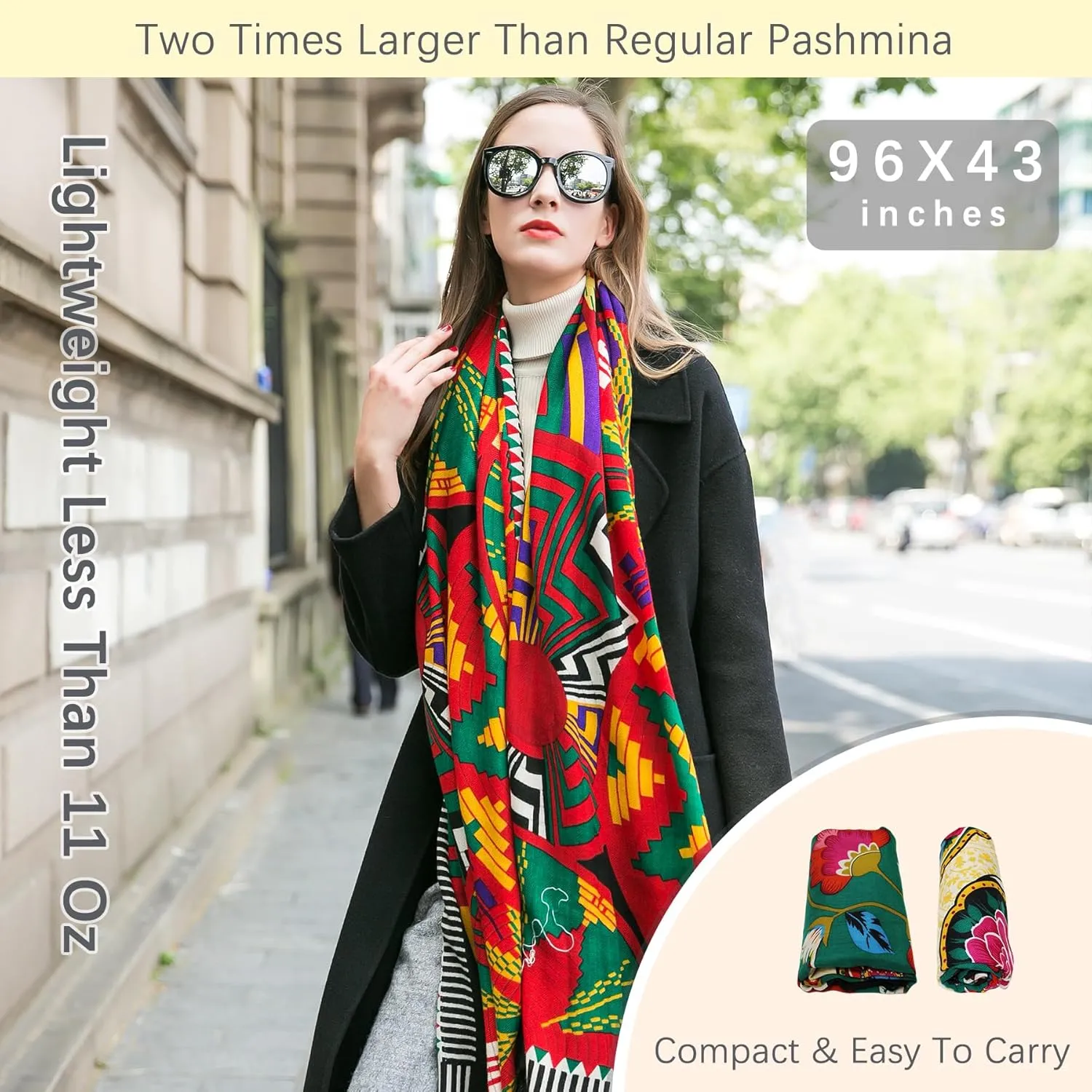 DANA XU 100% Merino Wool Extra Large Pashmina Blanket Travel Scarf Cashmere Wrap for Women Fall Winter Oversize Shawl Floral