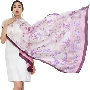 DANA XU 100% Mulberry Satin Silk Summer Travel Scarf Extra Large Women Floral Shawl Oversize Soft Wraps For Evening Dresses