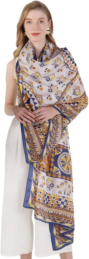 DANA XU 100% Mulberry Satin Silk Summer Travel Scarf Extra Large Women Floral Shawl Oversize Soft Wraps For Evening Dresses