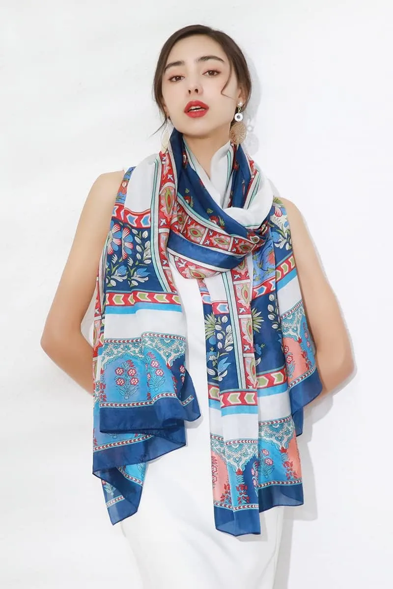 DANA XU 100% Mulberry Satin Silk Summer Travel Scarf Extra Large Women Floral Shawl Oversize Soft Wraps For Evening Dresses