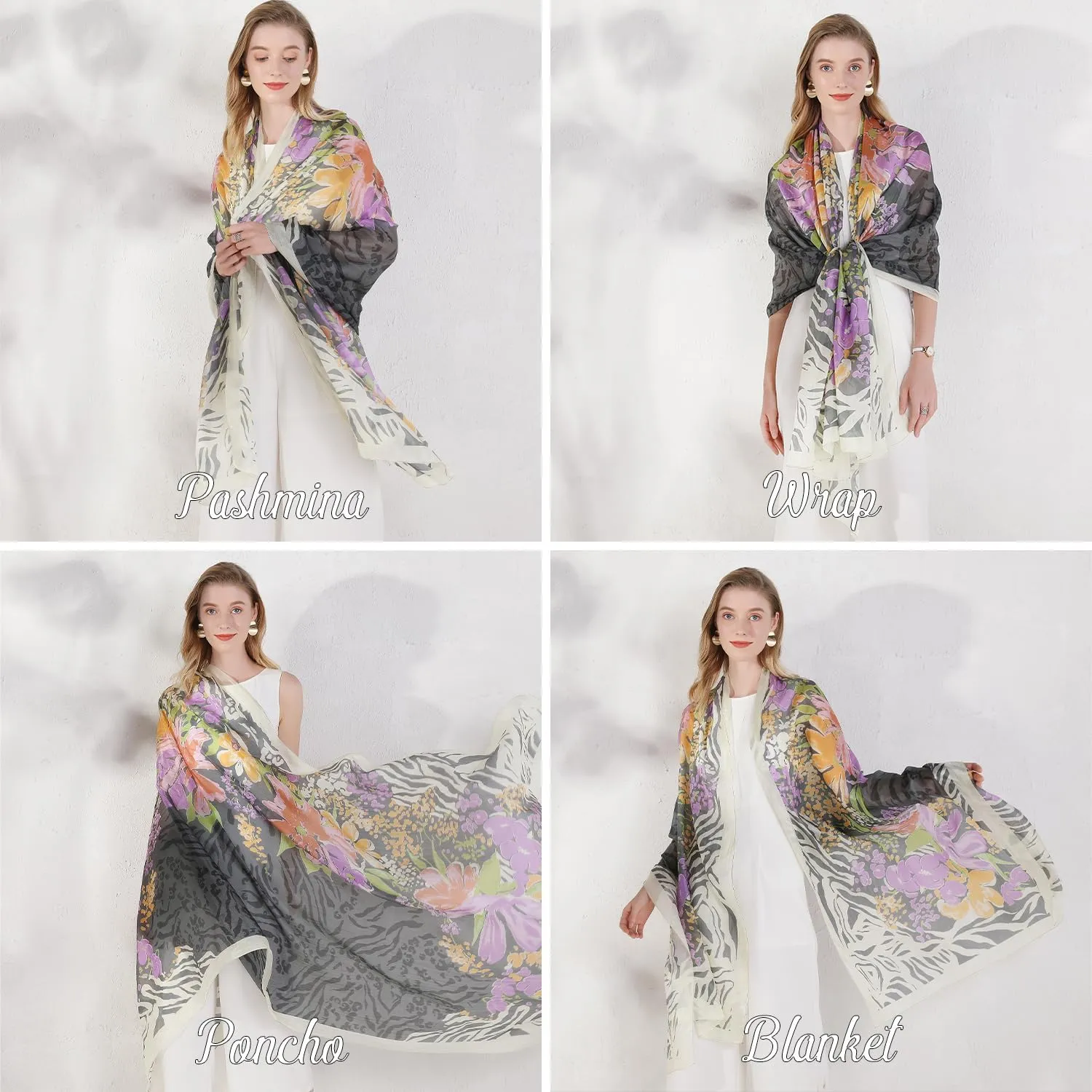 DANA XU 100% Mulberry Satin Silk Summer Travel Scarf Extra Large Women Floral Shawl Oversize Soft Wraps For Evening Dresses