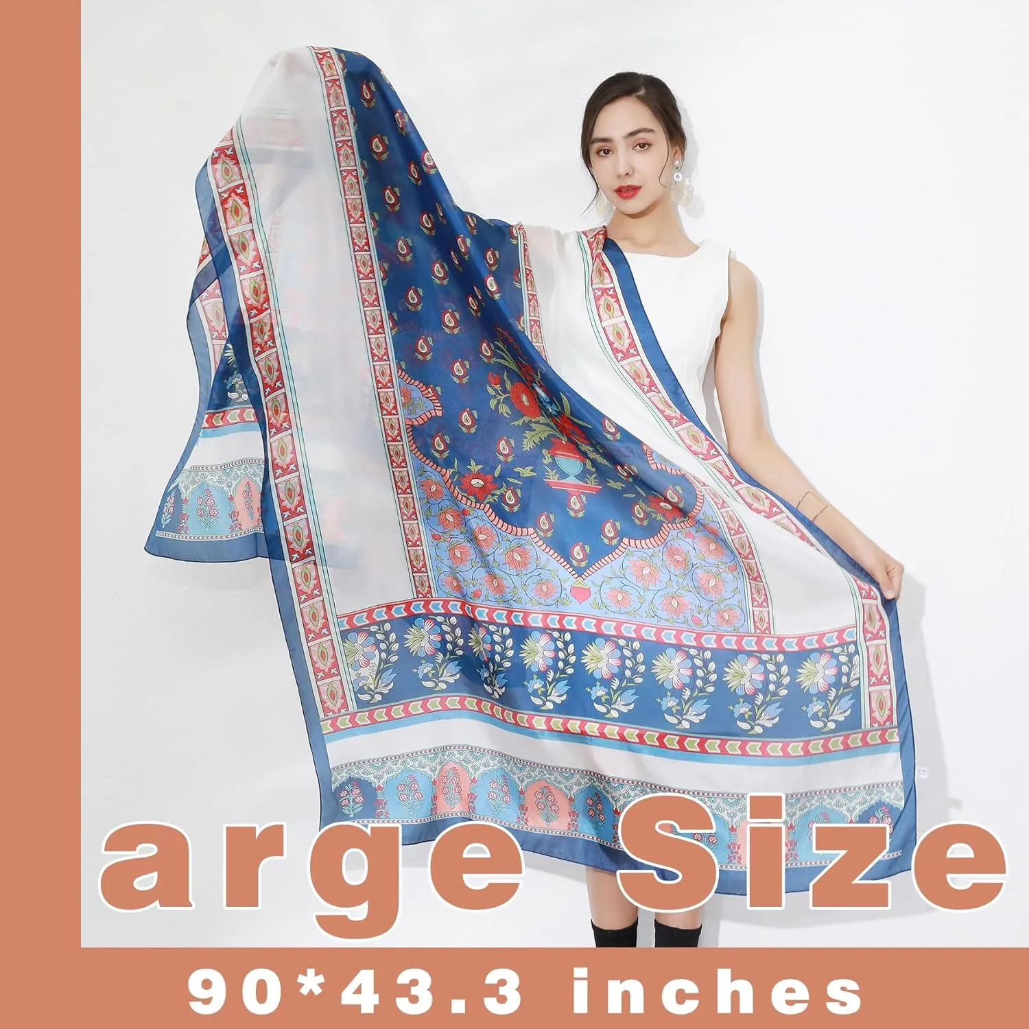 DANA XU 100% Mulberry Satin Silk Summer Travel Scarf Extra Large Women Floral Shawl Oversize Soft Wraps For Evening Dresses