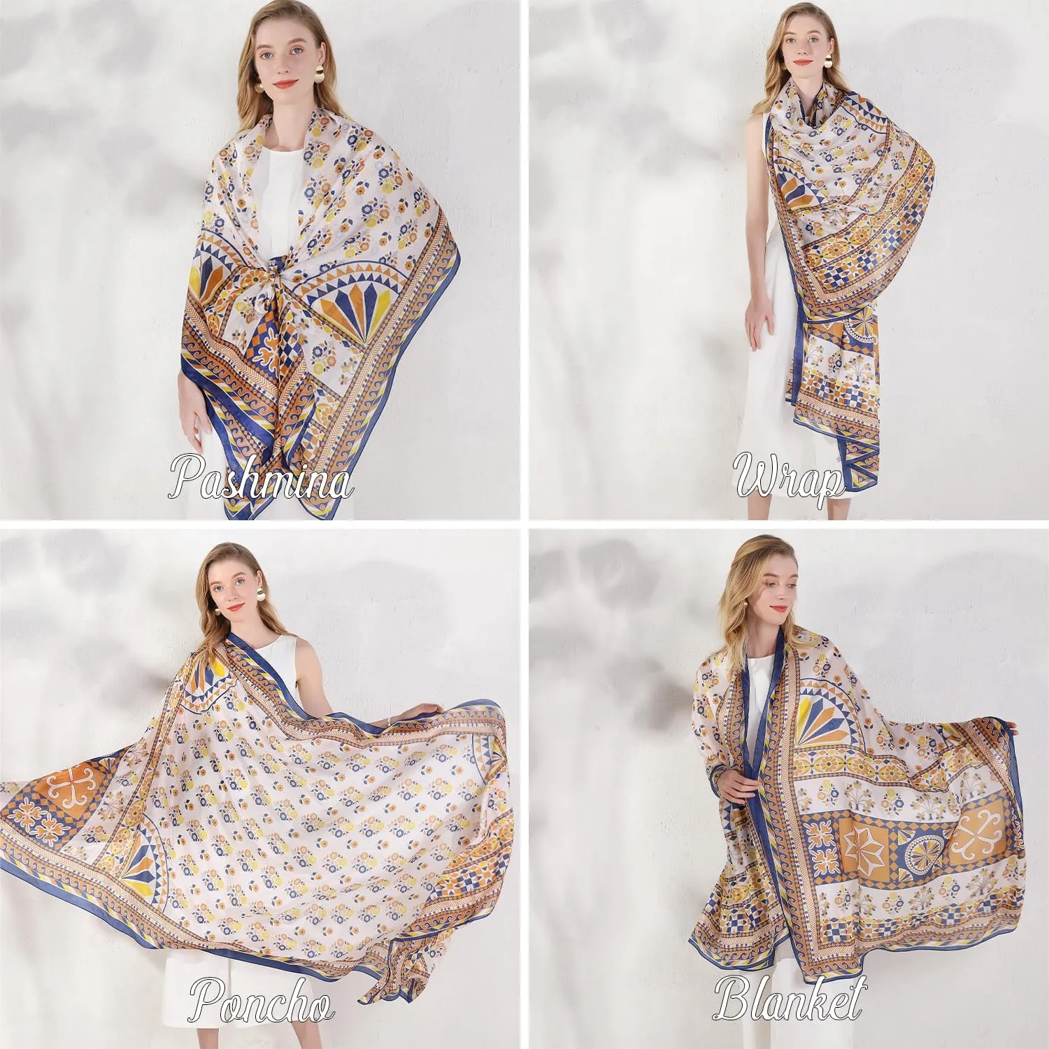DANA XU 100% Mulberry Satin Silk Summer Travel Scarf Extra Large Women Floral Shawl Oversize Soft Wraps For Evening Dresses