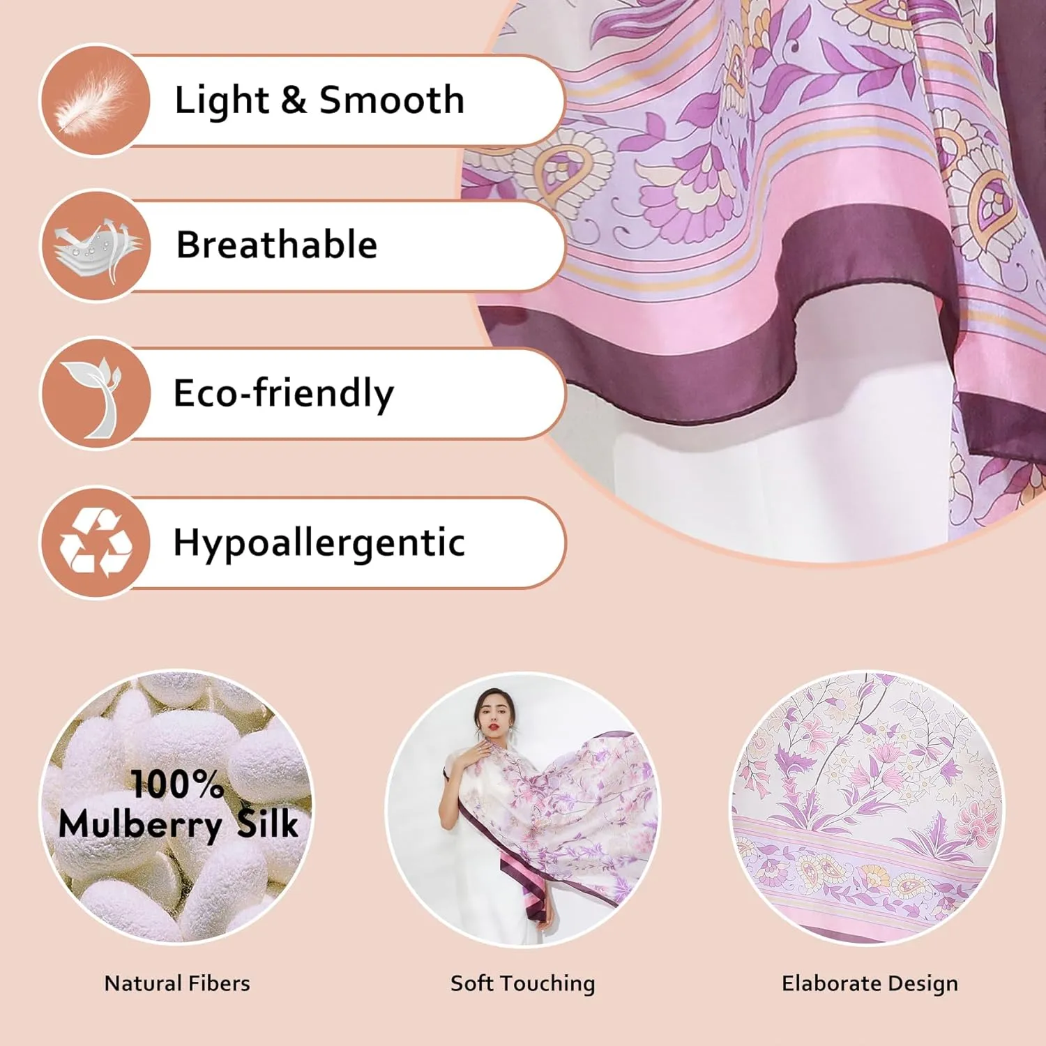 DANA XU 100% Mulberry Satin Silk Summer Travel Scarf Extra Large Women Floral Shawl Oversize Soft Wraps For Evening Dresses