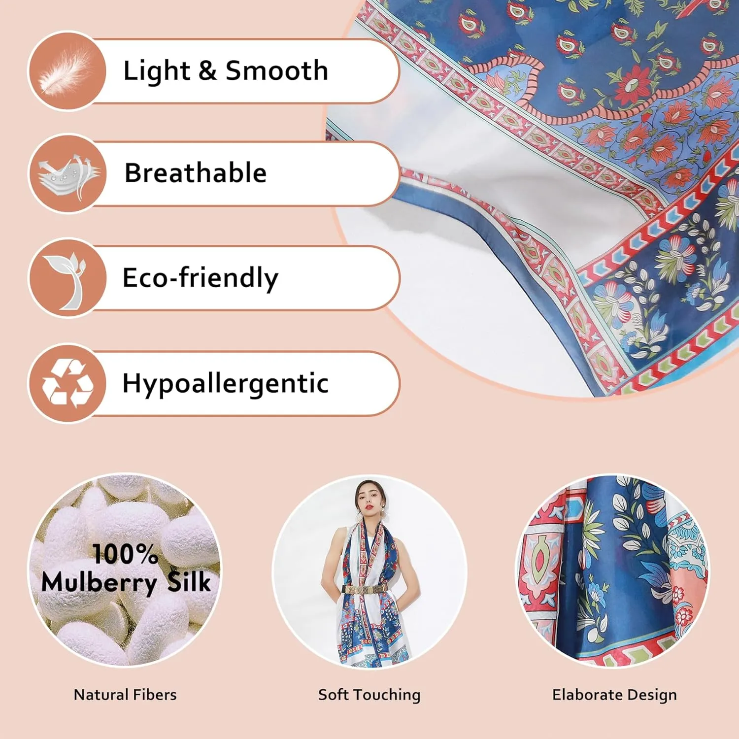 DANA XU 100% Mulberry Satin Silk Summer Travel Scarf Extra Large Women Floral Shawl Oversize Soft Wraps For Evening Dresses