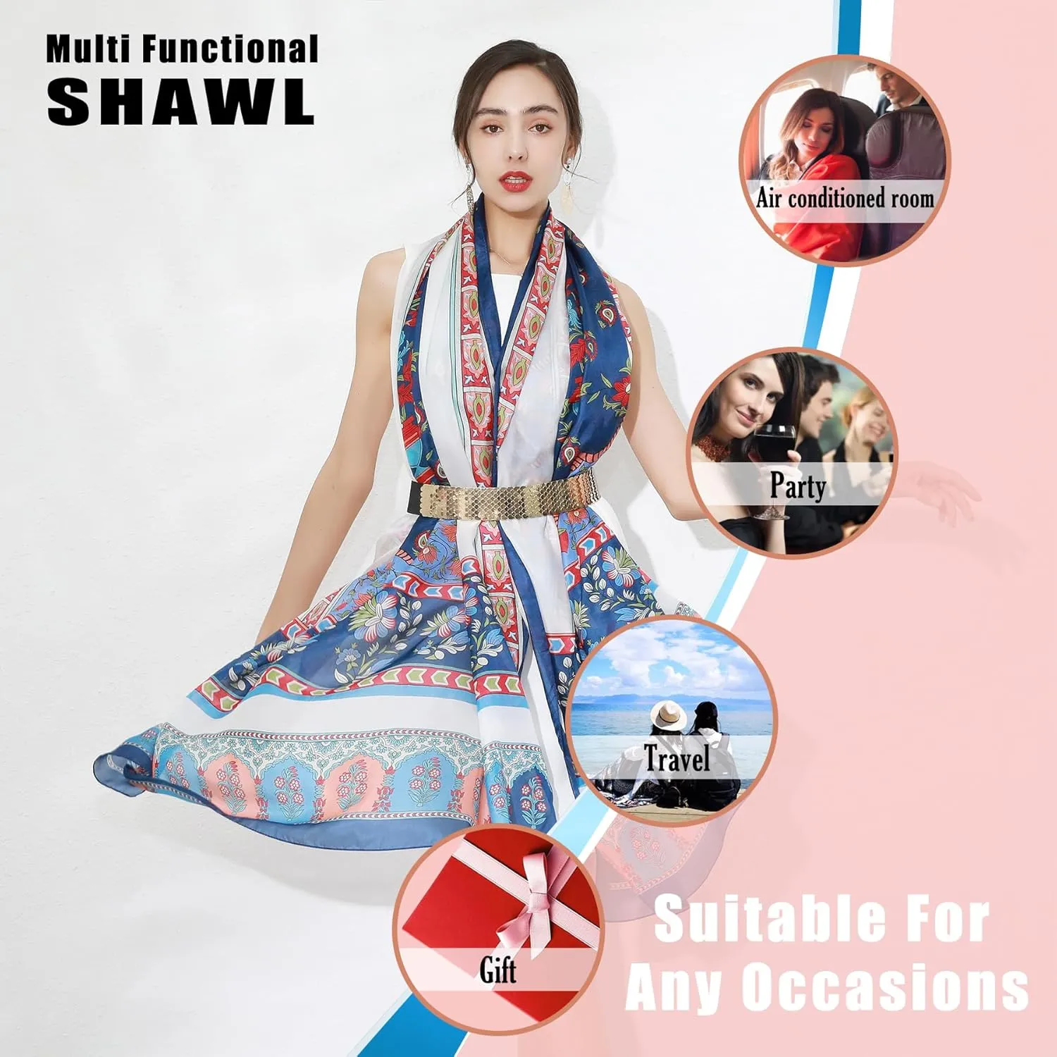 DANA XU 100% Mulberry Satin Silk Summer Travel Scarf Extra Large Women Floral Shawl Oversize Soft Wraps For Evening Dresses