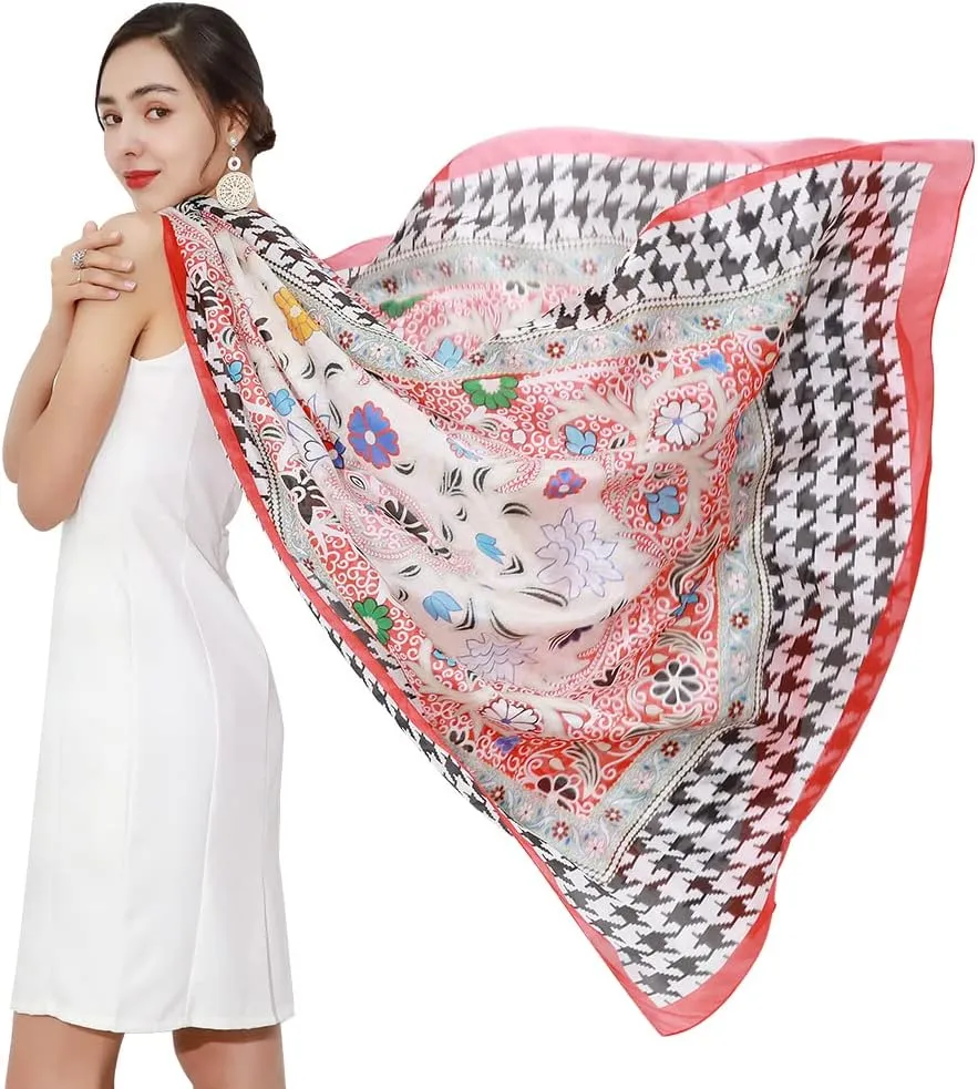 DANA XU Women's 100% Mulberry Satin Silk Pashmina Shawl Wraps Extra Large Floral Scarf for Evening Dresses, Soft Oversized
