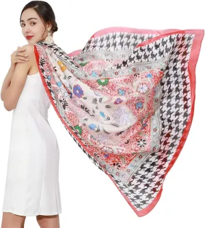 DANA XU Women's 100% Mulberry Satin Silk Pashmina Shawl Wraps Extra Large Floral Scarf for Evening Dresses, Soft Oversized