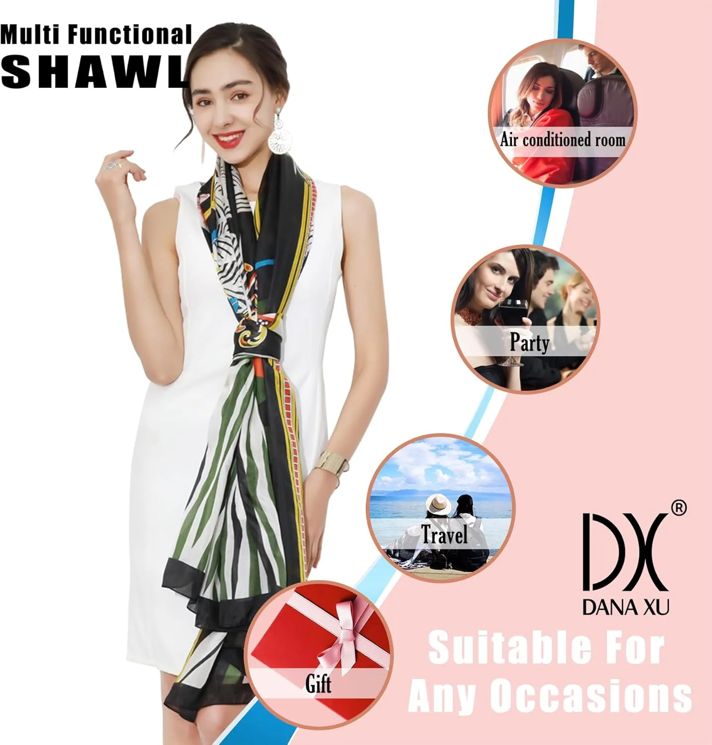 DANA XU Women's 100% Mulberry Satin Silk Pashmina Shawl Wraps Extra Large Floral Scarf for Evening Dresses, Soft Oversized