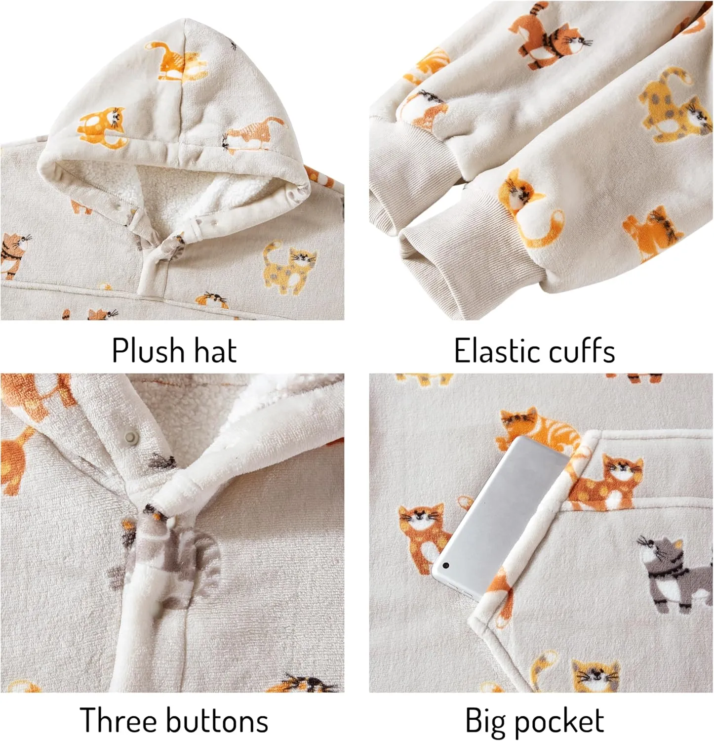 Degrees of Comfort Wearable Blanket Hoodie for Adults Women & Men - Cozy Warm, One Size Fits All