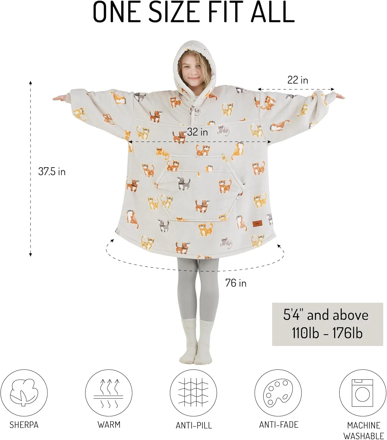 Degrees of Comfort Wearable Blanket Hoodie for Adults Women & Men - Cozy Warm, One Size Fits All
