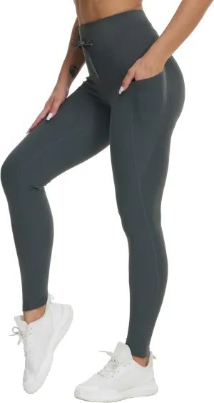 Dragon Fit Womens High Waist Workout Leggings Drawstring Stretchy Tummy Control Yoga Pants with Pockets