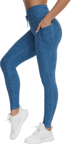 Dragon Fit Womens High Waist Workout Leggings Drawstring Stretchy Tummy Control Yoga Pants with Pockets