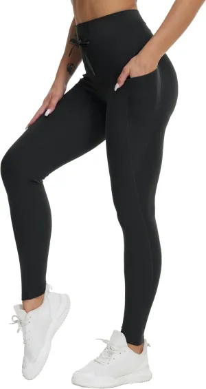 Dragon Fit Womens High Waist Workout Leggings Drawstring Stretchy Tummy Control Yoga Pants with Pockets