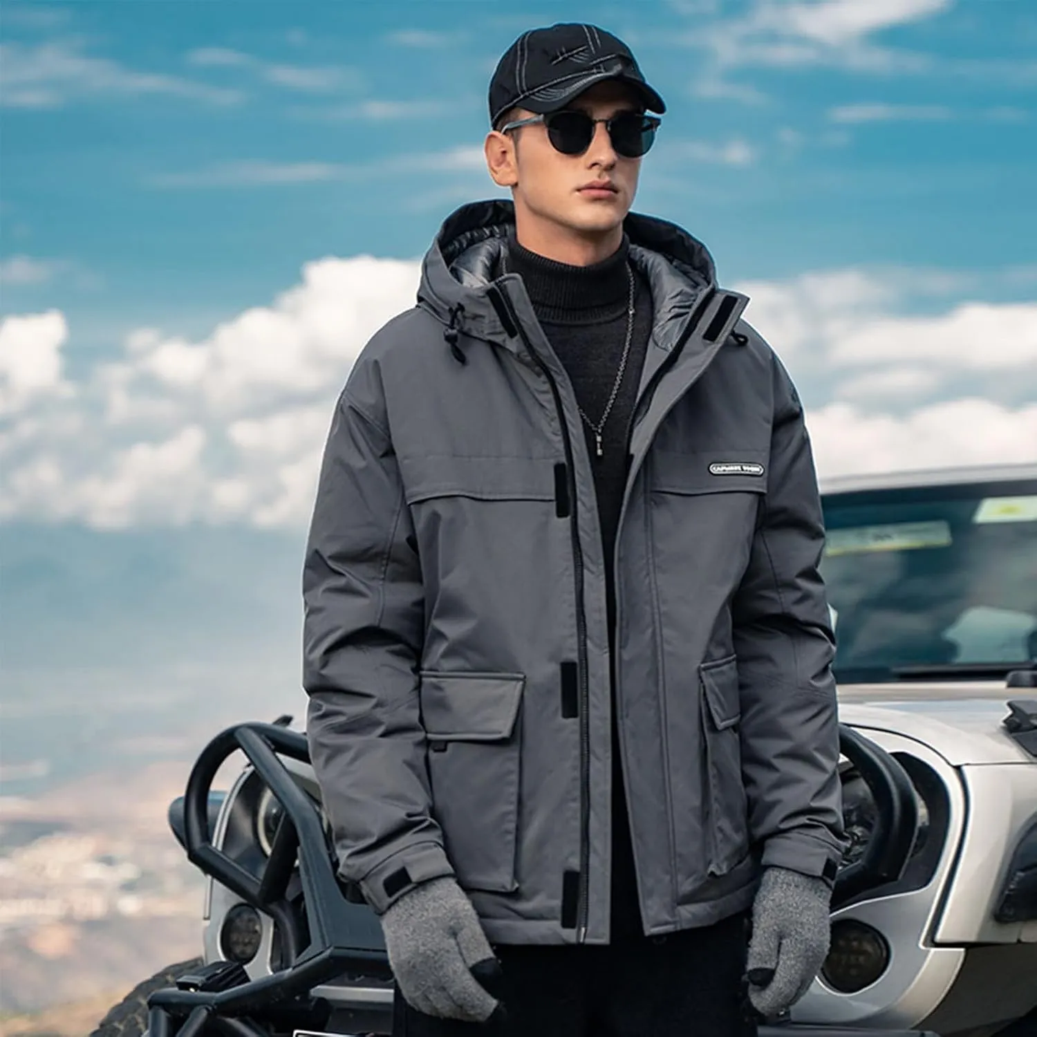Duck Down Jacket For Men,Men Puffer Jacket For Cold Protection And Warmth,Hooded Mens Workwear Down Jacket