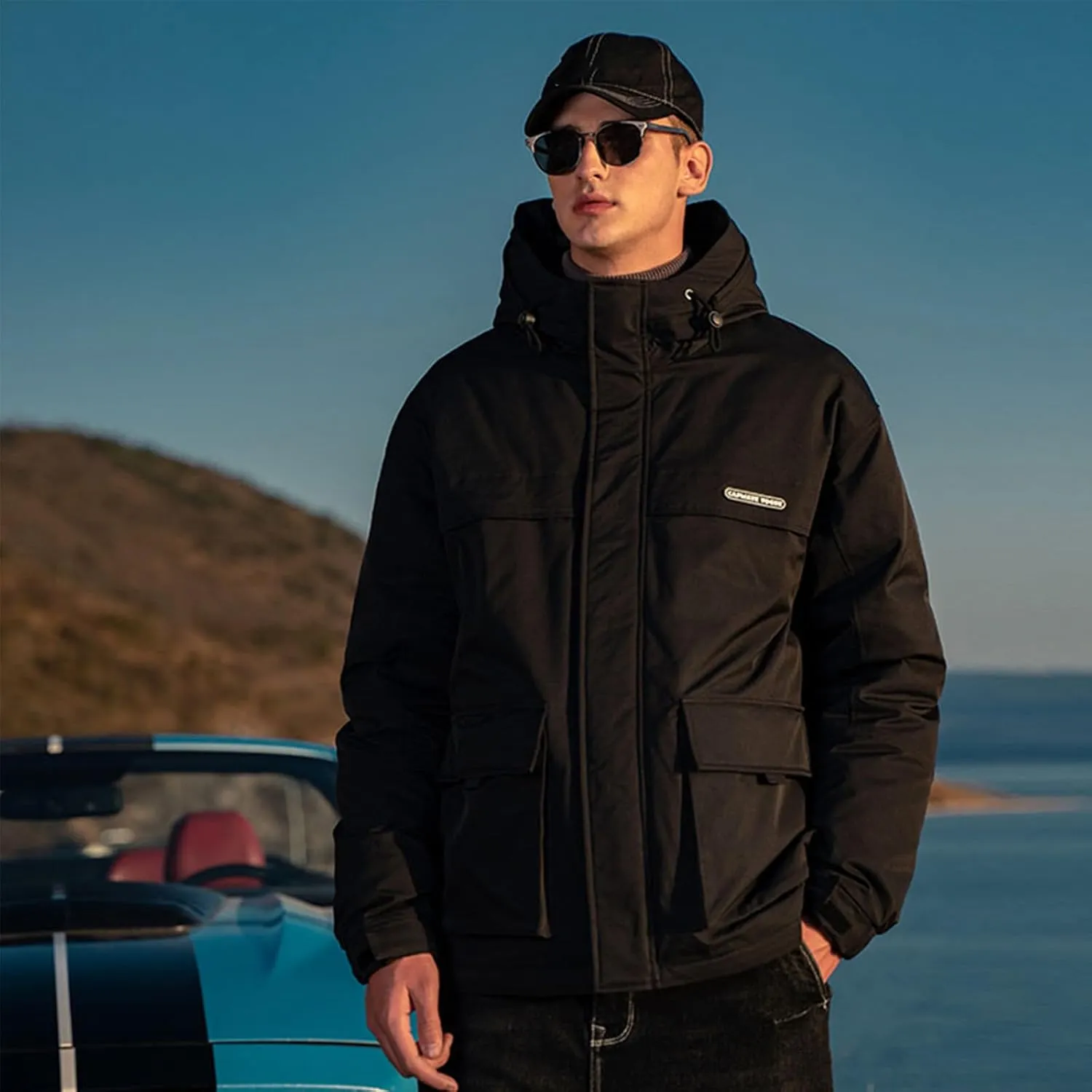Duck Down Jacket For Men,Men Puffer Jacket For Cold Protection And Warmth,Hooded Mens Workwear Down Jacket