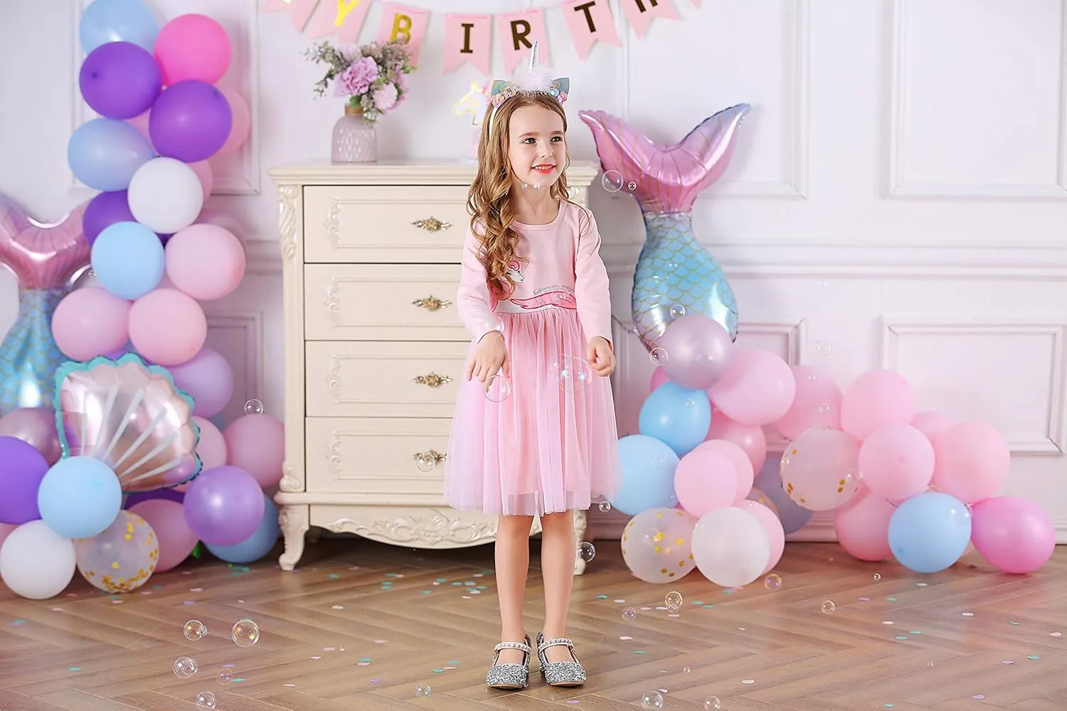 DXTON Girls Tutu Dresses Toddler Winter Long Sleeve Party Tulle Dresses for 2-12T