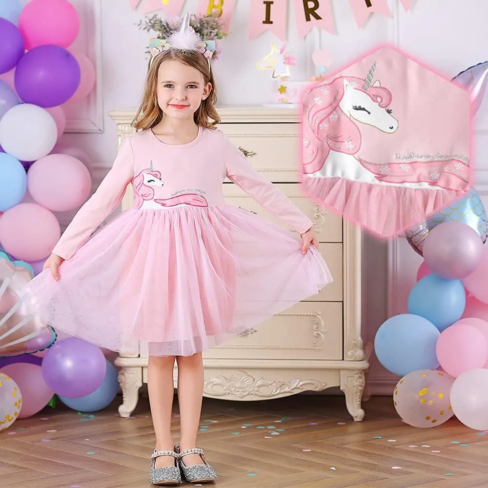 DXTON Girls Tutu Dresses Toddler Winter Long Sleeve Party Tulle Dresses for 2-12T