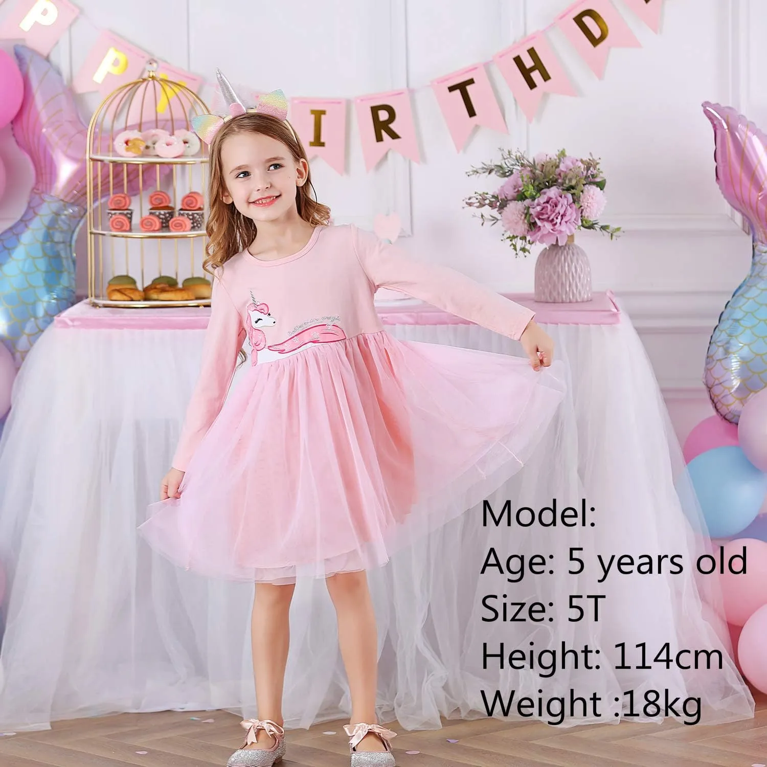 DXTON Girls Tutu Dresses Toddler Winter Long Sleeve Party Tulle Dresses for 2-12T