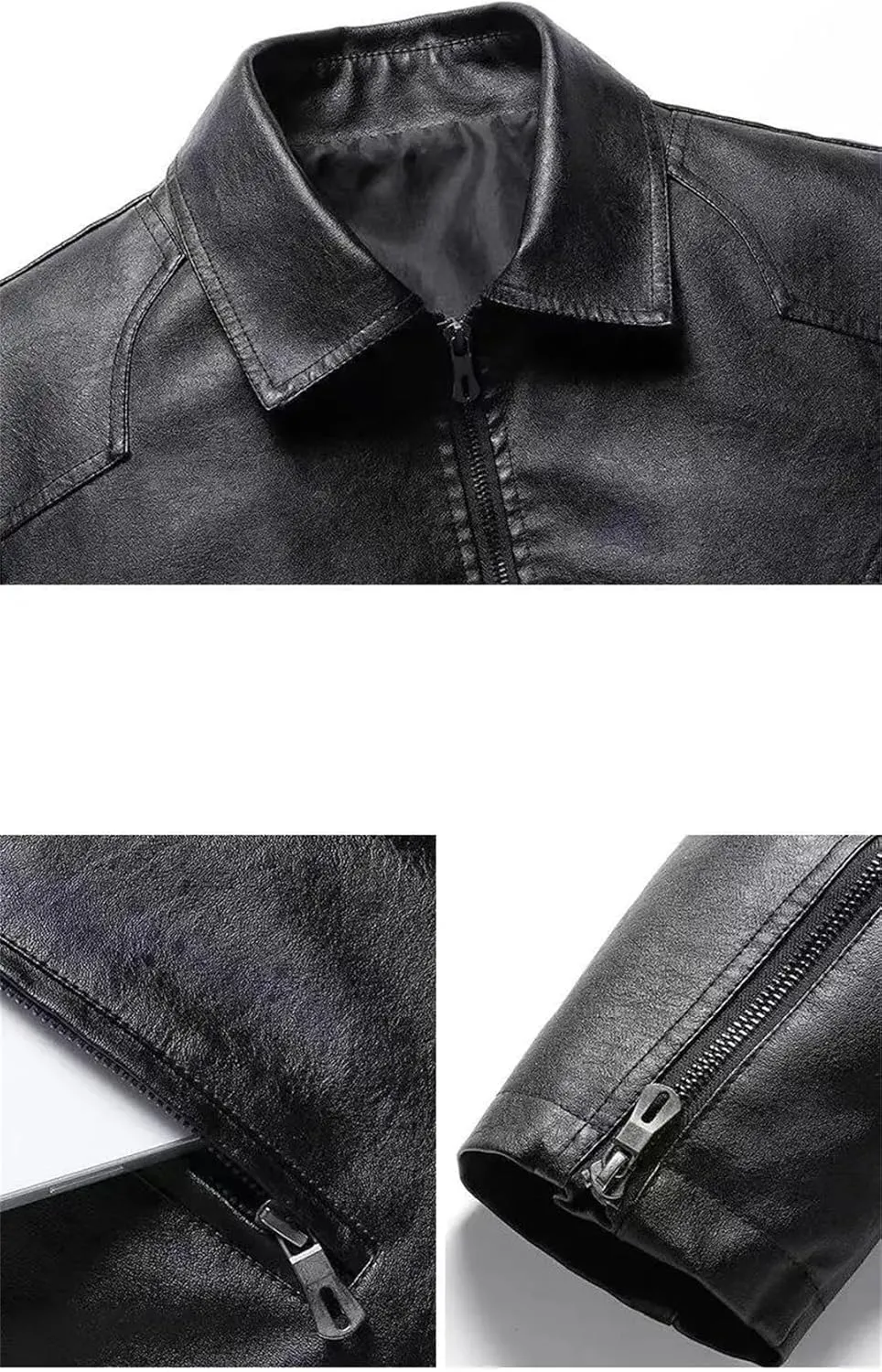 ERFMFKL Men Lapel Solid Slim Fit Pu Leather Coats Zipper Motorcycle Biker Jacket With Pockets