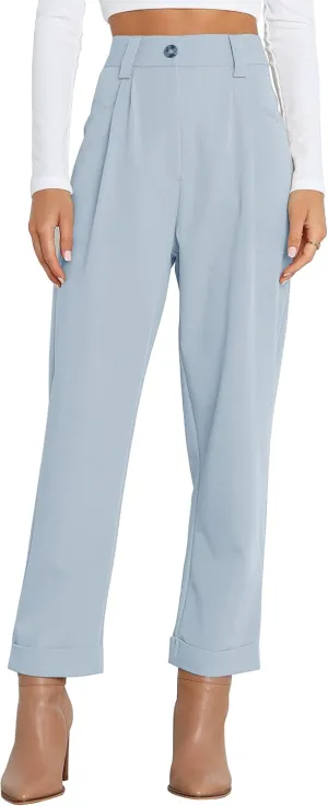 Febriajuce Women's Dress Pants Lightweight High Waist Straight Leg Office Work Pants Casual Travel Trousers with Pockets