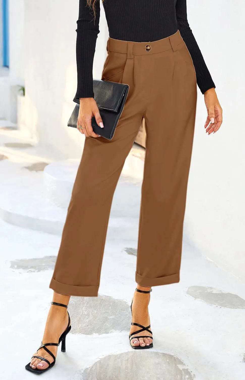 Febriajuce Women's Dress Pants Lightweight High Waist Straight Leg Office Work Pants Casual Travel Trousers with Pockets