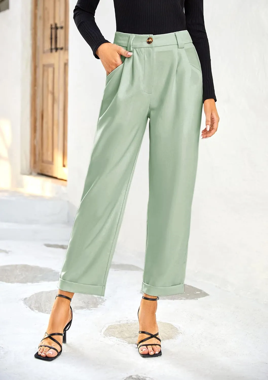 Febriajuce Women's Dress Pants Lightweight High Waist Straight Leg Office Work Pants Casual Travel Trousers with Pockets