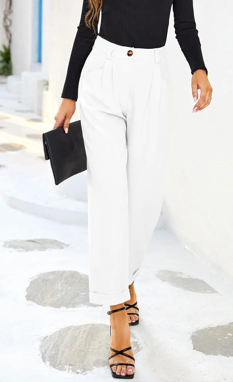 Febriajuce Women's Dress Pants Lightweight High Waist Straight Leg Office Work Pants Casual Travel Trousers with Pockets