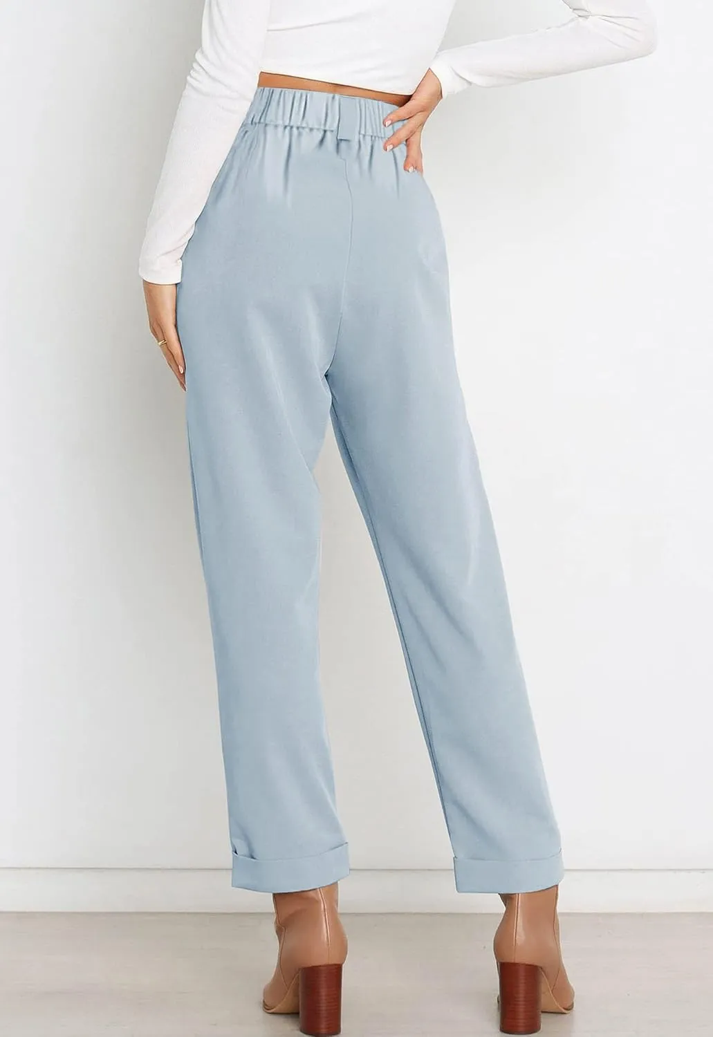 Febriajuce Women's Dress Pants Lightweight High Waist Straight Leg Office Work Pants Casual Travel Trousers with Pockets