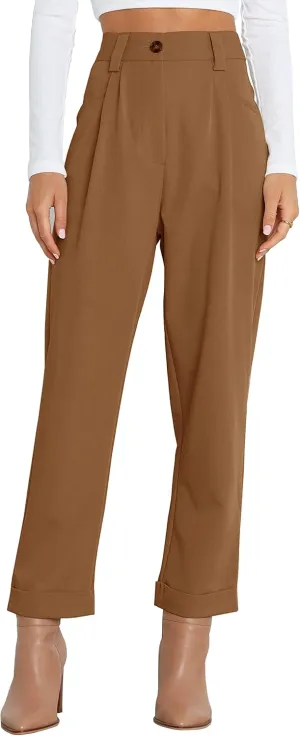 Febriajuce Women's Dress Pants Lightweight High Waist Straight Leg Office Work Pants Casual Travel Trousers with Pockets