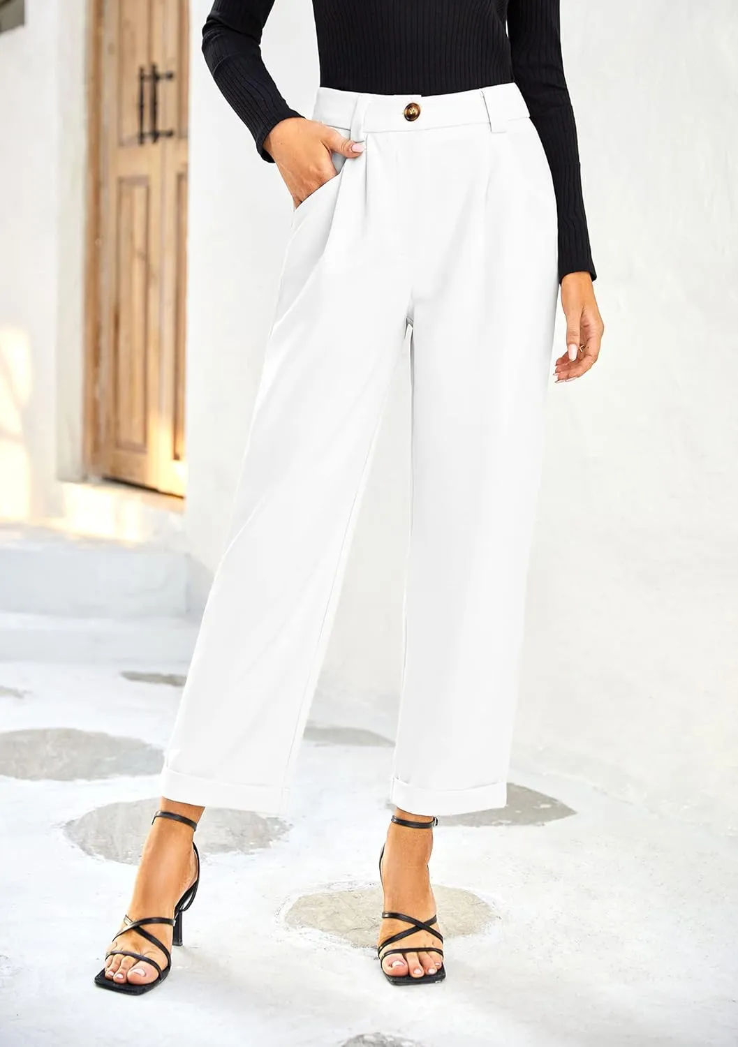 Febriajuce Women's Dress Pants Lightweight High Waist Straight Leg Office Work Pants Casual Travel Trousers with Pockets