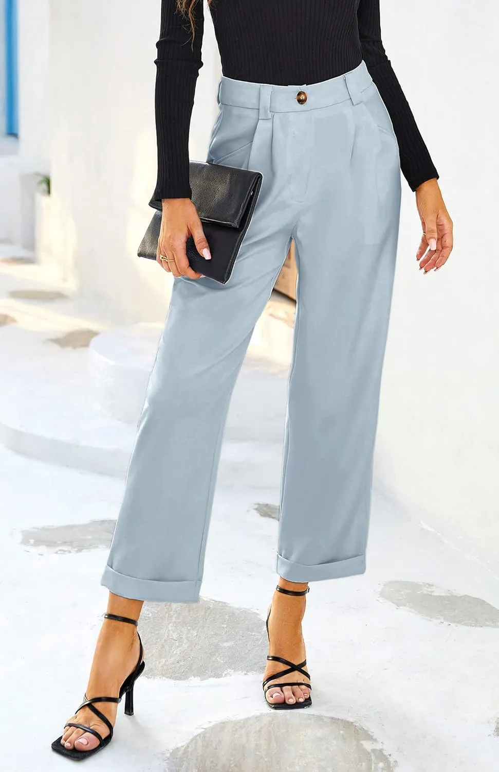 Febriajuce Women's Dress Pants Lightweight High Waist Straight Leg Office Work Pants Casual Travel Trousers with Pockets