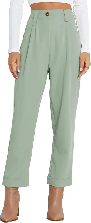Febriajuce Women's Dress Pants Lightweight High Waist Straight Leg Office Work Pants Casual Travel Trousers with Pockets