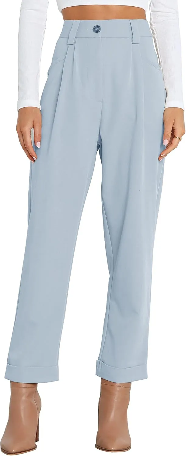 Febriajuce Women's Dress Pants Lightweight High Waist Straight Leg Office Work Pants Casual Travel Trousers with Pockets