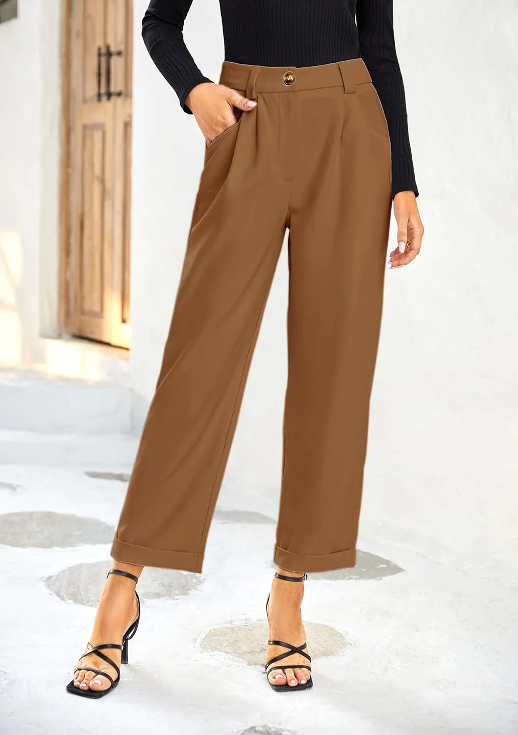Febriajuce Women's Dress Pants Lightweight High Waist Straight Leg Office Work Pants Casual Travel Trousers with Pockets