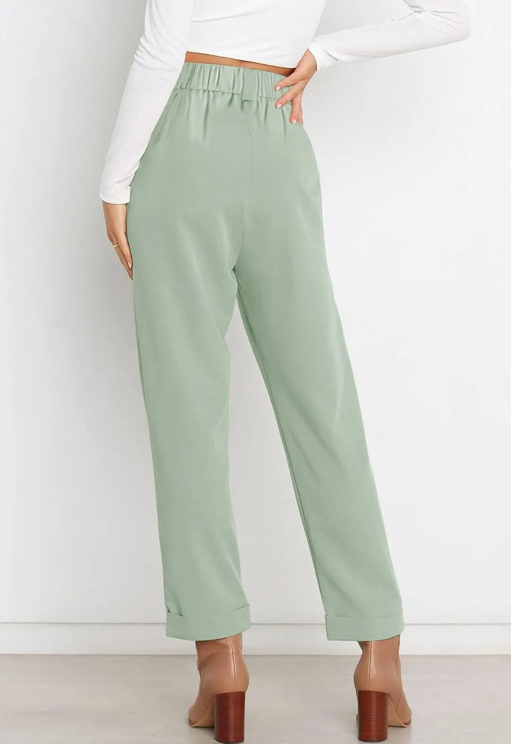 Febriajuce Women's Dress Pants Lightweight High Waist Straight Leg Office Work Pants Casual Travel Trousers with Pockets