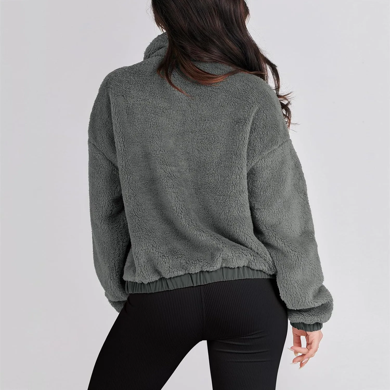 Fuzzy Fleece Jacket For Women Fashion Full Zip Up Sherpa Cardigan Coat Warm Winter Cropped Jackets Outwear