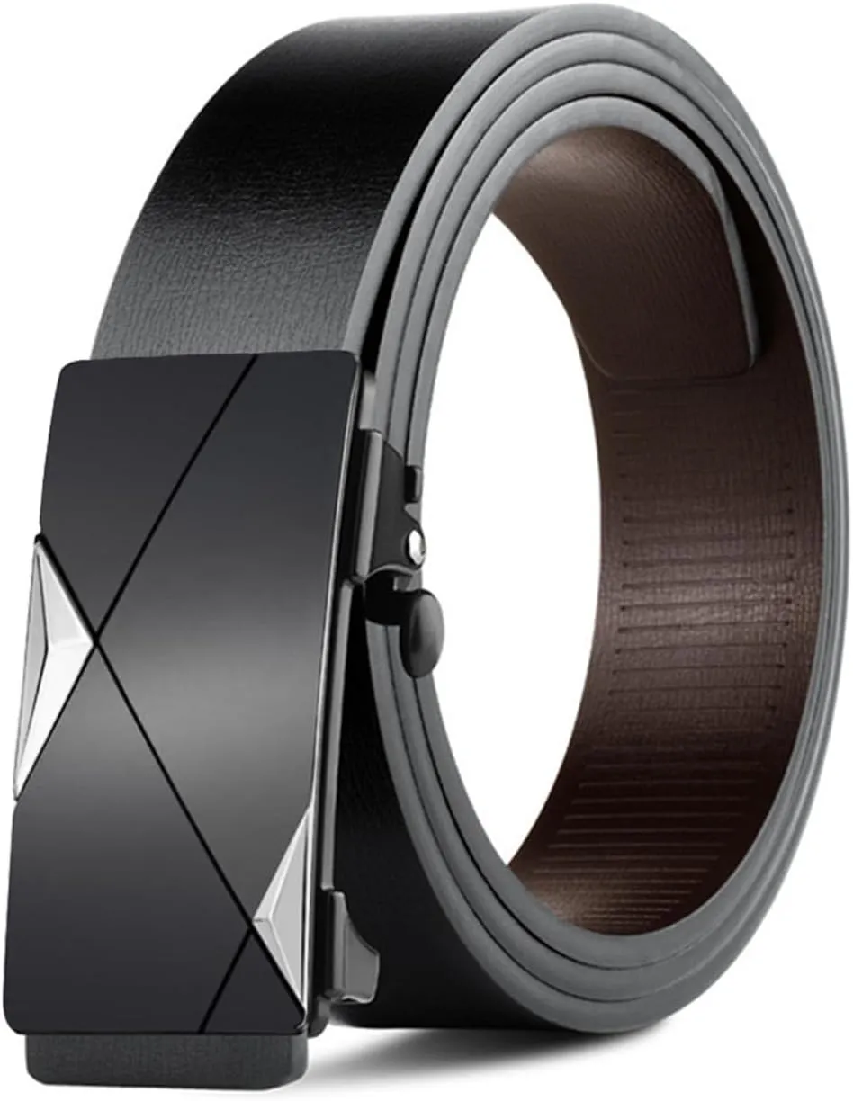 Gerrit Mens Belt Black Leather Sliding Ratchet Belt Dress Casual for Jeans