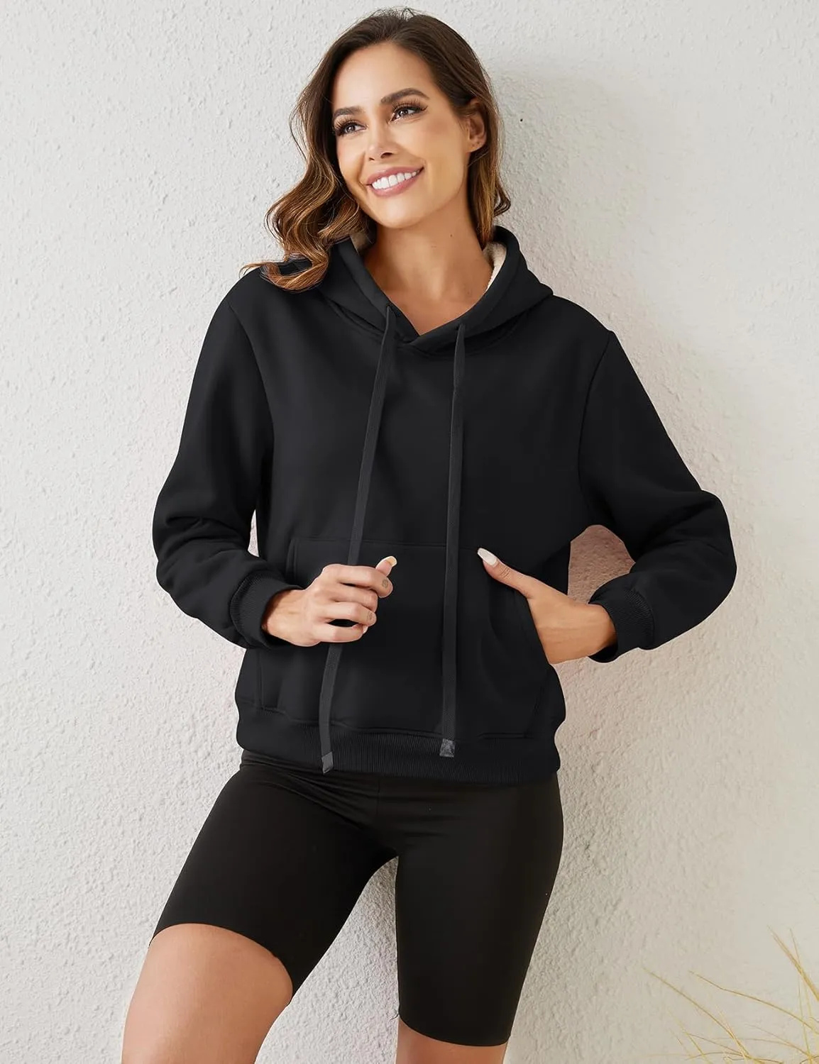 Gihuo Women's Winter Warm Hoodie Sherpa Fleece Lined Pullover Hoodie Hooded Sweatshirt Heavyweight Casual Tops