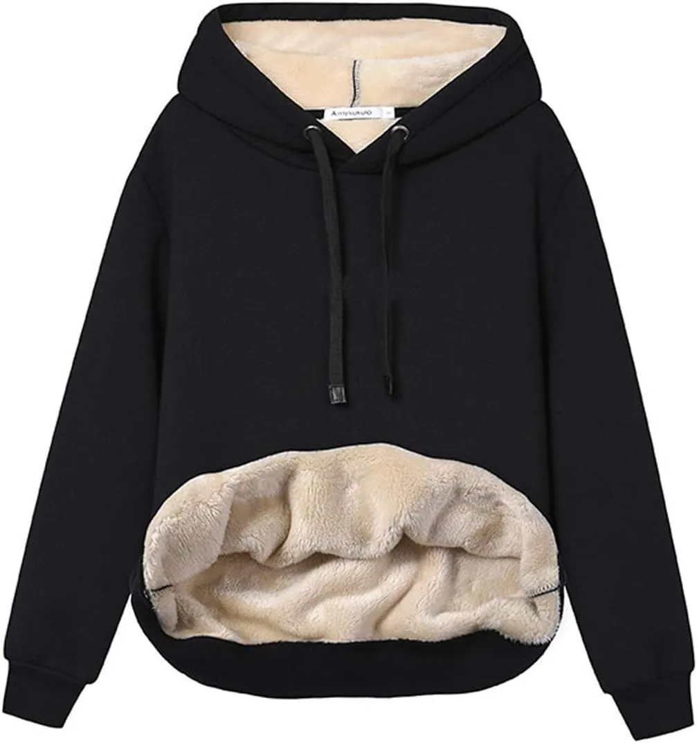 Gihuo Women's Winter Warm Hoodie Sherpa Fleece Lined Pullover Hoodie Hooded Sweatshirt Heavyweight Casual Tops