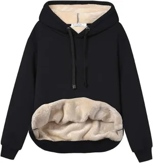 Gihuo Women's Winter Warm Hoodie Sherpa Fleece Lined Pullover Hoodie Hooded Sweatshirt Heavyweight Casual Tops